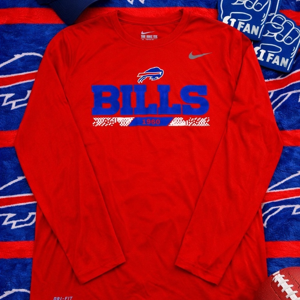 Nike Buffalo Bills Dri-Fit Long Sleeve Shirt Large Red NFL Athletic Tee
